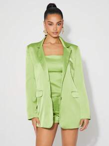 SHEIN Unity بليزر ربيعي كبير الحجم من القماش الساتان أمامي بأزرار، جاكيت صيفية للمناسبات الخاصة، حفلات الزفاف والحفلات والعشاء والحفلات الرسمية للنساء في فصلي الخريف والشتاء