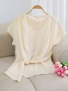 INAWLY Women's Fashion Elegant Ruched Blouse - Apricot - View 4