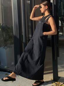 DAZY 1 Stück Damen Midi-Kleid mit verstellbaren Trägern und einfarbigem Design, Sommerkleid, Herbstmode