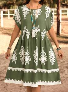 EMERY ROSE Vestido de lino simple y de moda talla grande, adecuado para atuendos de verano, campo y primavera para mujeres, atuendos de verano para mujeres, ropa bohemia para mujeres, ropa occidental para mujeres - Multicolor - Ver 5