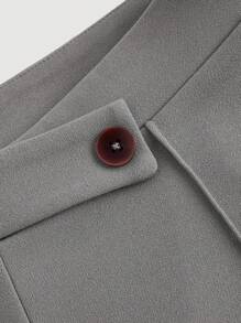 SHEIN MOD High Waist Flare Leg Black Toothpick Pleats Pants - Dark Grey - View 3