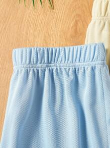 SHEIN 3 Peças Conjunto de Shorts Casuais com Fita Reflexiva para Meninos Adolescentes, Preto/Cinza/Azul, Roupas Esportivas e de Descanso - Damasco - Visão 3