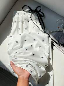 Comfortcana Women's Summer Contrast Lace Bow Decor Wide Leg Casual Sweatpants Graduation,Back To School Outfits,Graduation,Teacher Outfits For Women,Back To School - White - View 1