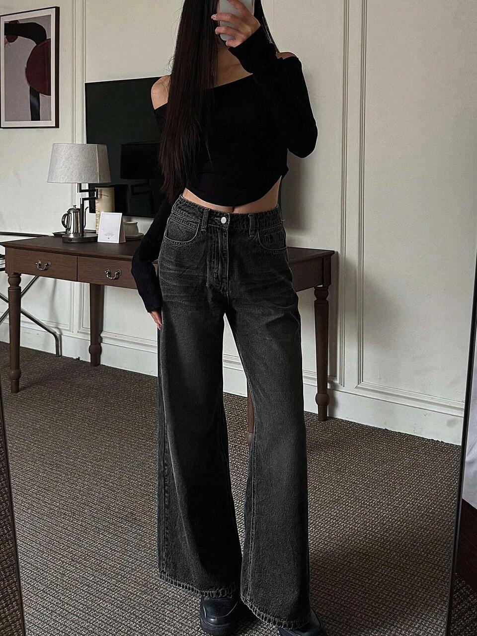 Women's Casual Washed Wide-Leg Jeans Petite
