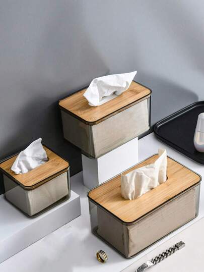 SHEIN Composite Board Cover Nordic Minimalist Creative Tissue Box, Home Living Room Coffee Table Paper Box, Transparent Restaurant Paper Box