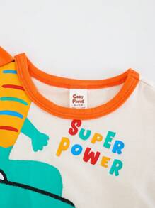 Cozy Pixies Set de 2 piezas de parte superior de manga corta y pantalones cortos con cintura elástica, con diseño de dinosaurio de dibujos animados y bloques de color, para bebé niño