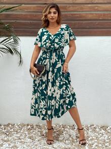 SHEIN Clasi Plus Size Women's Resort Floral Print Ruffle Hem Dress, Suitable For Vacation And Everyday Wear,Summer Outfits For Women,Vacation Outfits Women,Sun Dress,Sun Dress,Rave Outfits Festival/Concert Outfit Women/ Rave Outfits/Country Concert Outfit/Nashville Outfits/Outfits/Ibiza Outfits - Multicolor - View 4