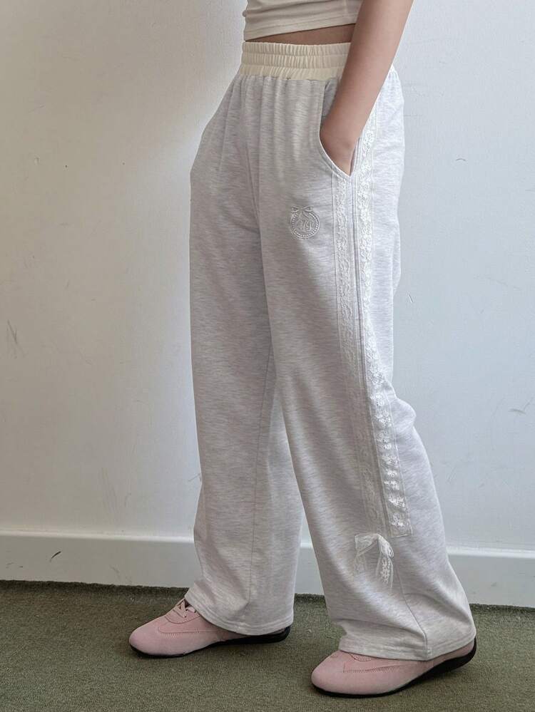 Tween Girls Colorblock Elastic Waist Pocket Wide Leg Loose Casual Pants,Back To School Clothes