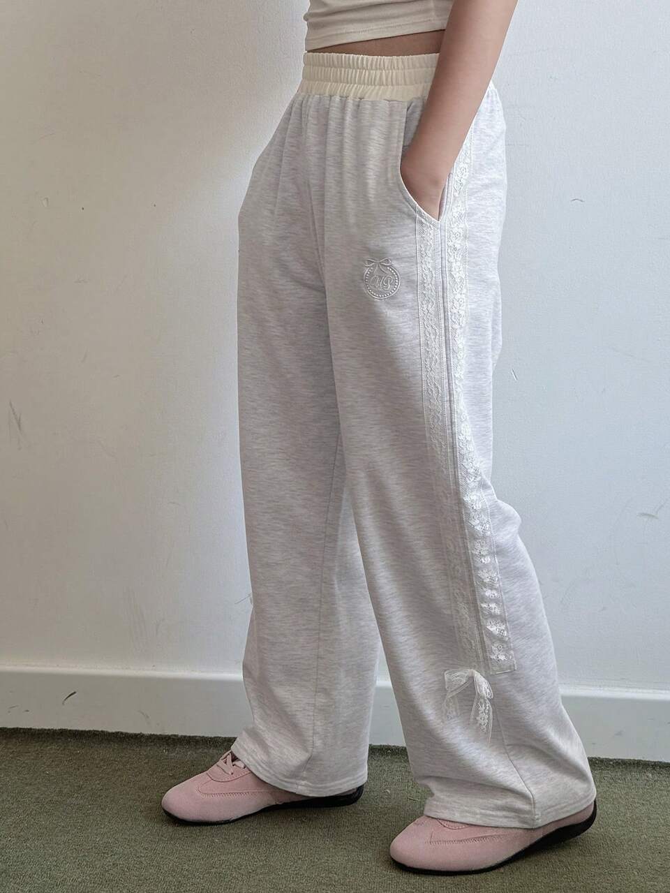 Tween Girls Colorblock Elastic Waist Pocket Wide Leg Loose Casual Pants,Back To School Clothes