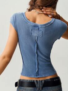 Bohemela Casual Solid Color Knit Crew Neck Short Sleeve Slim Fit Washed Plus Size T-Shirt