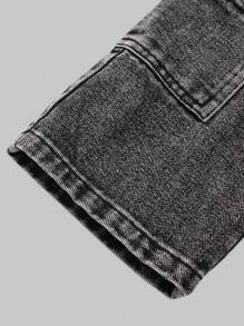 YOUNG GIRLS' Girls Jeans, Washed Light Gray Denim With Side Pleated Pockets, Fashionable And Versatile Street Style - Light Grey - View 5