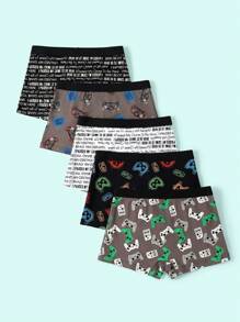 5pcs/Pack Tween Boys Video Game Print Soft Comfortable Boxer Briefs - Multicolor - View 2