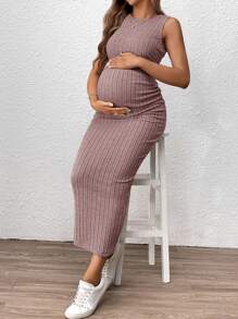 SHEIN Maternity Solid Color Cropped Tank Top And Skirt 2 Pieces Set - Pink - View 6