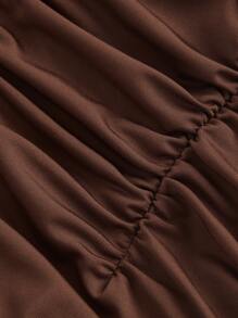 SHEIN MOD Brown Knitted Halter V-Neck Backless Cropped Summer Top - Brown - View 4