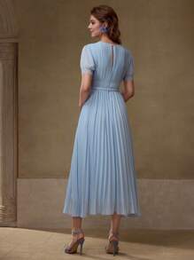 MOTF PREMIUM 对比色蕾丝褶饰连衣裙 - 藍色 - 查看 6