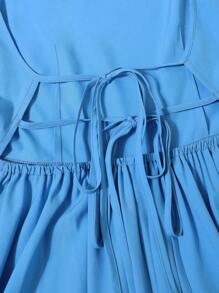 SHEIN VCAY Vestido elegante de mujer de un solo color con escote halter y espalda descubierta para la playa - Azul - Ver 4