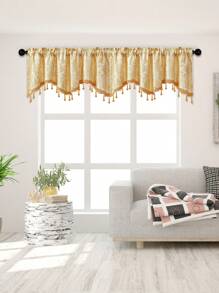 1 件金色锦缎 S 形窗帘，奢华装饰圣诞窗帘盒，适用于客厅、卧室、厨房窗户和门 - 金色 - 查看 2