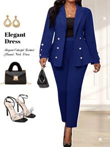 Fleurora 秋冬季优雅红色针织翻领纽扣长袖大码蓬蓬外套 - 藍色 - 查看 1