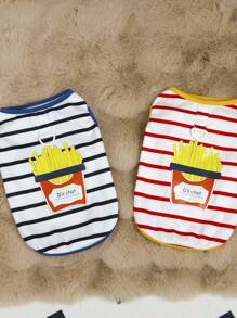 PETSIN Arnés/chaleco transpirable y calado para mascotas de color rojo con un lindo diseño de patatas fritas de dibujos animados y patrón a rayas, adecuado para perros y gatos pequeños y medianos en verano - Rojo - Ver 5