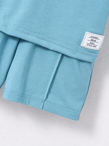 SHEIN Young Boy Short Sleeve Casual Polo Shirt With Alphabet Applique + Shorts Two Pieces Set