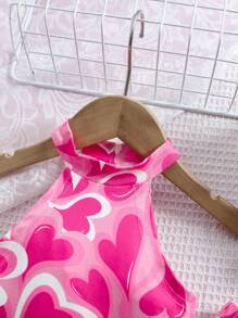 SHEIN Baby Girl Fashion Sweetheart Valentine's Day Heart Knit Halter Top And Flared Pants Set - Multicolor - View 5