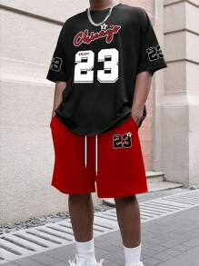 Aesthetic Post--Men's Casual Minimalist Numeric Print Short Sleeve T-Shirt & Shorts Set - Multicolor - View 1