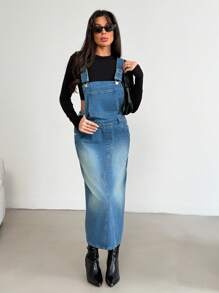 EURMUSE Sukienka ogrodniczka z jeansu oversize dla kobiet - Średni jeans - Zobacz 4