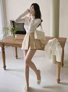 DAZY Gonna mini plissettata con dettagli in tinta unita, gonne autunnali