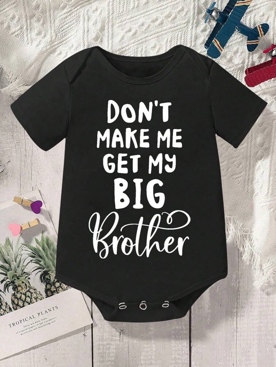 Baby Boy Slogan & Letter Print Snap-Up Short Sleeve Bodysuit - Black - View 1