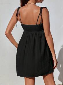 SHEIN EZwear Vestido informal con detalles retorcidos de unicolor, tiras para vacaciones, talla grande, primavera