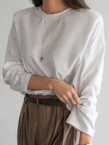 Dazy-Less Casual Loose Solid Color Long Sleeve Women T-Shirt,Business Casual Women