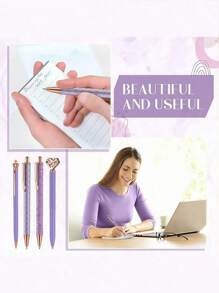 3/6/9 Ballpoint Pens, Metal Crystal Pens, Rhinestones, Liquid Glitter Pens, Black Ink Writing, Cute Pens, Office Supplies Back To School - Purple - View 5