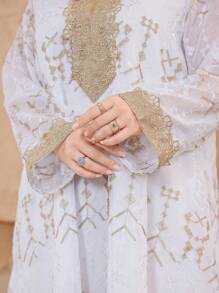 Al Najma 休闲刺绣装饰长袖宽松常规春夏大码阿拉伯风格女式连衣裙 - 白色 - 查看 3