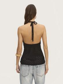 Nöista Áo len cổ chữ V màu trơn, thắt dây ngực, thích hợp cho các dịp lễ hội dành cho nữ. - màu đen - Xem 3