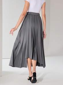 Modelyn Women Casual Commuting Solid Color Pleated Asymmetric Hem Skirt Summer For Women Airport For Women Old Money Style Women Skirt