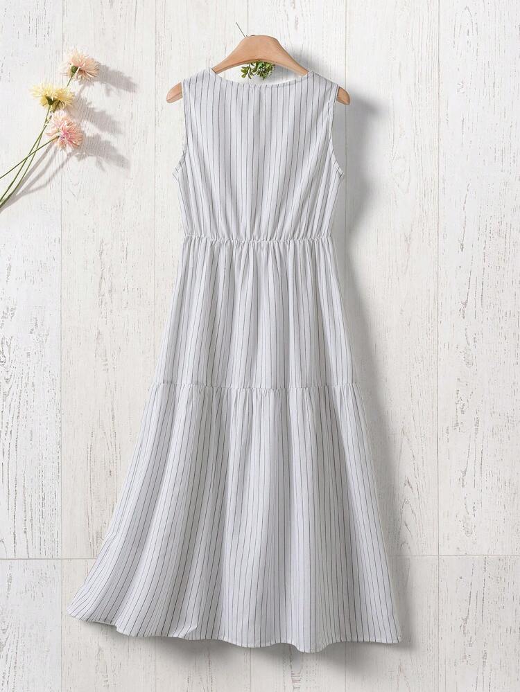 Women Stripe Summer Flowy Maxi Dress Short Sleeve V Neck Empire Waist Boho Tiered Ruffle Casual Loose Long Dresses