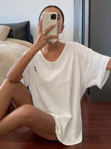 DAZY 女式字母印花超大长袖/短袖T恤，秋季服装 - 白色 - 查看 6