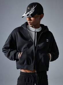 NEON BLANC Men's Black Embroidered Hooded Knit Sweatshirt