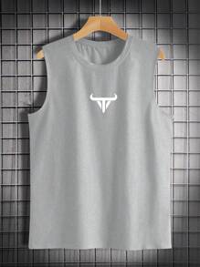 Manfinity Homme Men's Animal Print Crew Neck Top, Suitable For Daily Wear In Summer Workout Tops Men Gym Tops Men - Light Grey - View 3