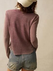 Bohemela Women V-Neck Long Sleeve T-Shirt, Vacation Theme, Autumn