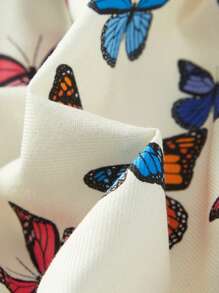 Cozy Pixies Sukienka dla dziewczynek z kwadratowym kołnierzykiem i wzorem motyli, falbaną w talii, uniwersalna i swobodna