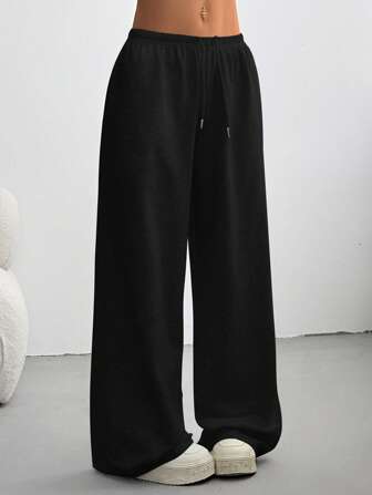 SHEIN EZwear Pantalon de jogging décontracté pour femmes avec cordon de serrage à la taille, couleur unie