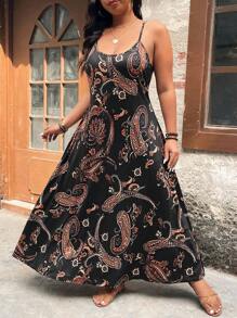 Breezaya Plus Size Resort Print Long Music Festival Dress - Black - View 4