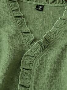 Linhara Plus Size Women Sleeveless Ruffle Trim V-Neck Casual Midi Dress With Pleated Details, Comfortable For Daily Commuting