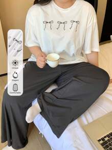 Dazy Plus Plus Size Women Butterfly Print Top And Pants 2Pcs Lounge Set Pajama - White - View 1