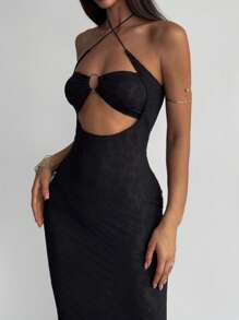 Aloruh 女士纯色露背吊带连衣裙 - 黑色 - 查看 1