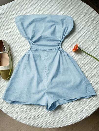 Comfortcana 夏季亚麻无袖露背褶皱短款连体裤