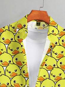 Manfinity Joysei Men's Funny Yellow Duck Print Short Sleeve Shirt - Yellow - View 3