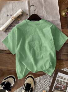 SHEIN 年轻男孩休闲短袖圆领T恤，适合夏季 - 薄荷綠 - 查看 2