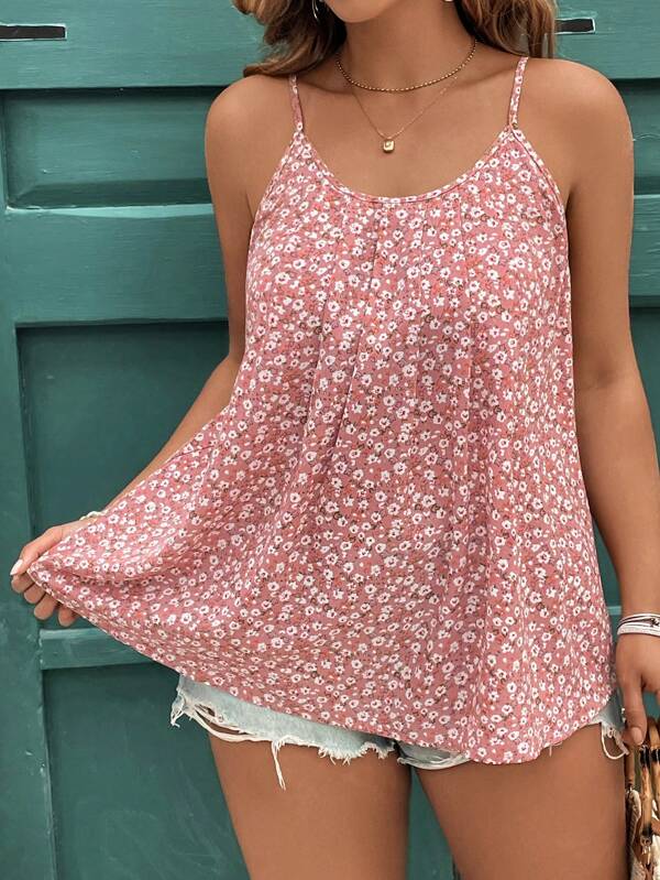 Reflora Plus Size Women Summer Pink Ditsy Floral Camisole
